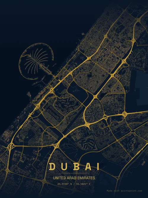 Dubai midnight blue map poster